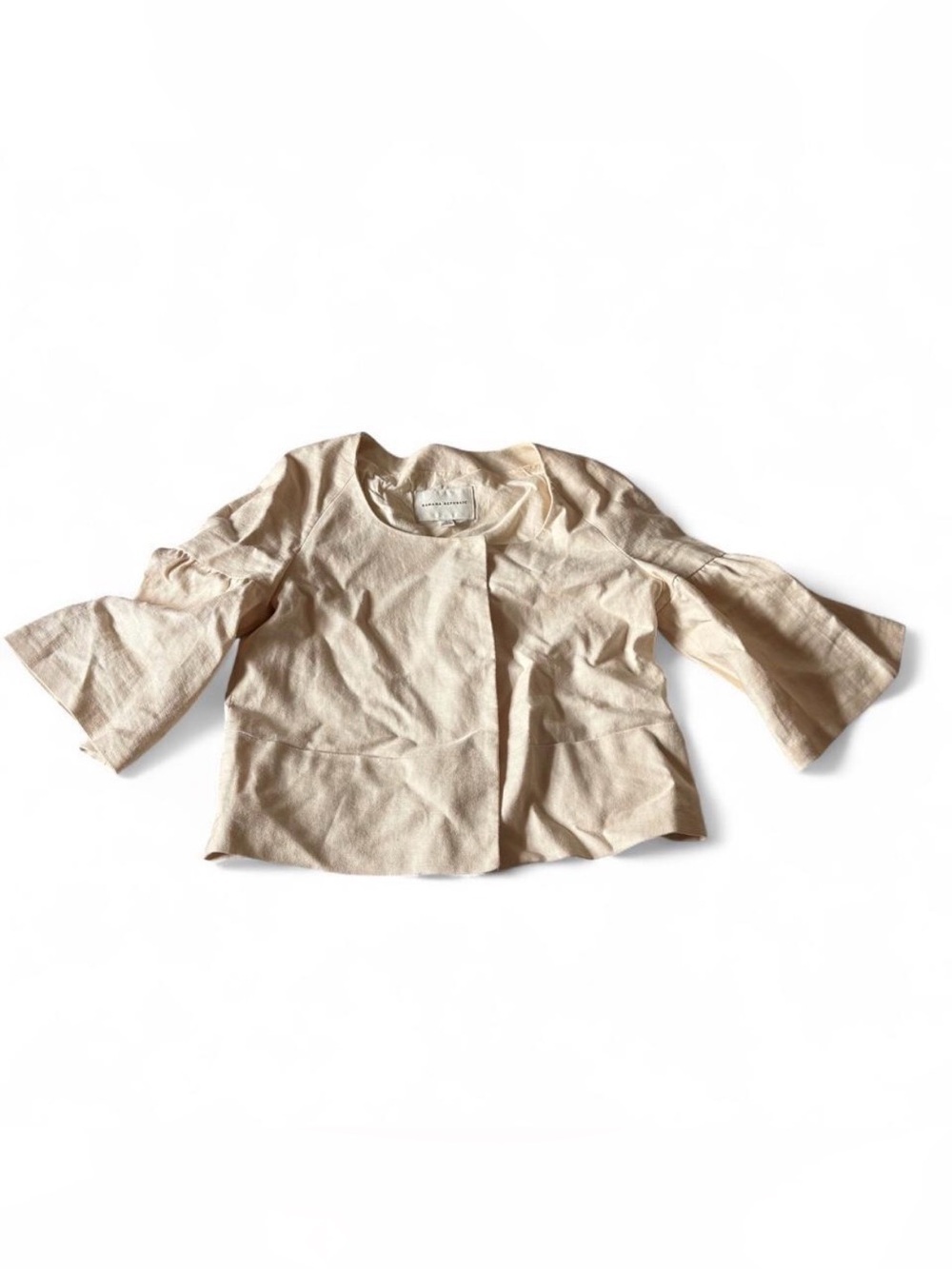 Banana Republic Soft Cream 100% Linen Open-Front Cropped Jacket with Bell Sleeve